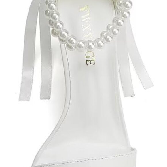 Block Heel Wedding Shoes Women Pearl Bridal Sandals Open Toe Comfort - Picture 2 of 5